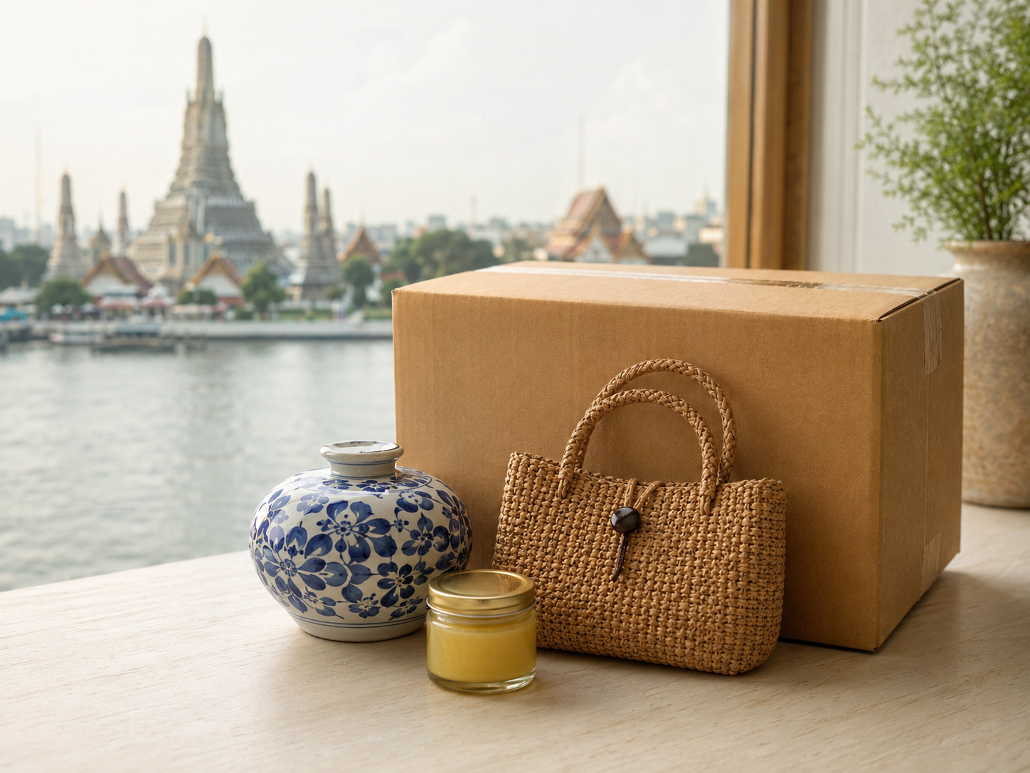 タイの工芸品と日本へ発送する荷物